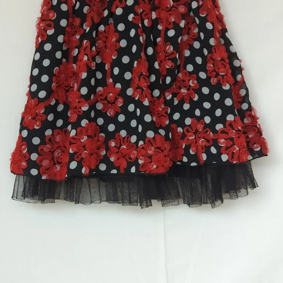 YOUNGLANDToddler Girls Festive Black, White, & Red Floral Dress, Size 3T